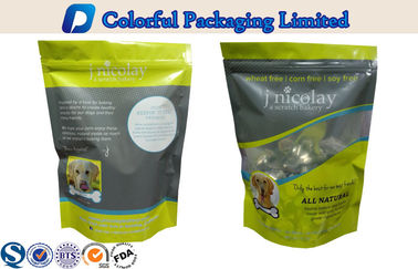 Laminated Resealable Stand Up Pouch Zipper Bags untuk Pet Food / Disesuaikan Pet Food Packaging Bags