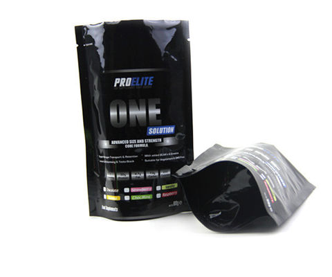 Disesuaikan kering Snack Hitam Glossy Berdiri Up Pouch Dengan Zipper Air Mata Notch