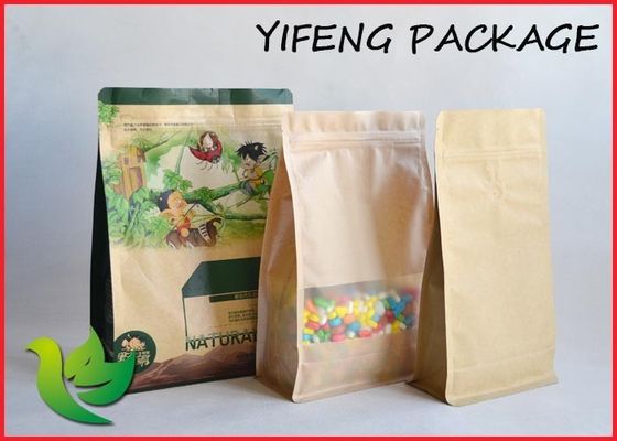 Datar Bawah Kraft Kertas ditutup kembali berdiri kantong Batal Jendela Printing