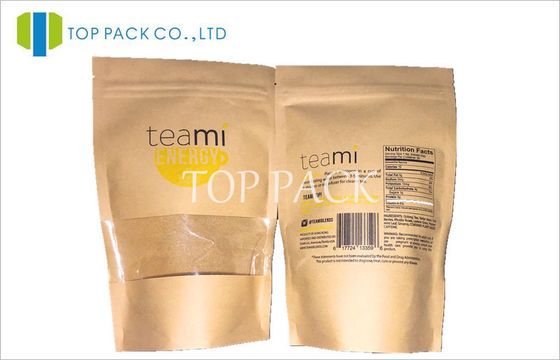 Ditutup kembali Kraft Jendela Teh Kemasan Tas Dengan Offset Colorful Print