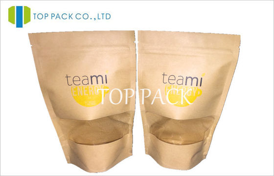 Ditutup kembali Kraft Jendela Teh Kemasan Tas Dengan Offset Colorful Print