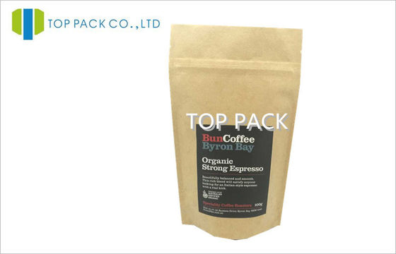 Tas coklat Kertas Kraft Custom cetak kopi Zip Lock 100g, Berdiri kantong