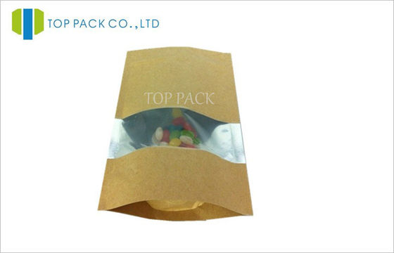 Food Grade Aluminium Foil Kraft Paper Stand Up Pouch Square Window
