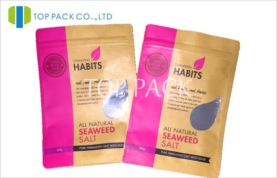 Jendela khusus Kraft Paper Spices Kemasan 500g Rumput Laut Salt Bags