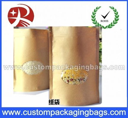 Kantong kertas kancing kunci ritsleting berlapis untuk makanan dengan jendela transparan