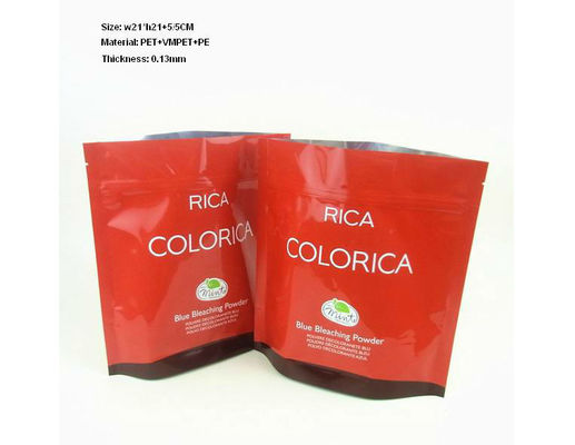 Laminasi Bahan Red Resealable Tas Plastik Dengan Notch Tear, Foil Stand Up kantong