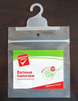 Cotton Buds Zip Lock Plastic Bag Dengan Hanger / Printing Berwarna-warni
