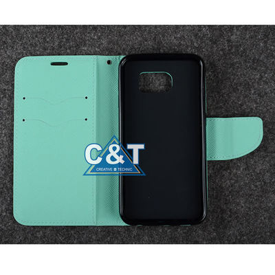 PU Leather Wallet Balik Samsung Galaxy S6 Kasus Dengan Slot Kartu Berdiri