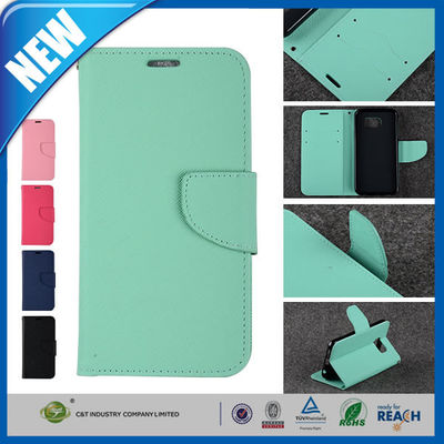 PU Leather Wallet Balik Samsung Galaxy S6 Kasus Dengan Slot Kartu Berdiri