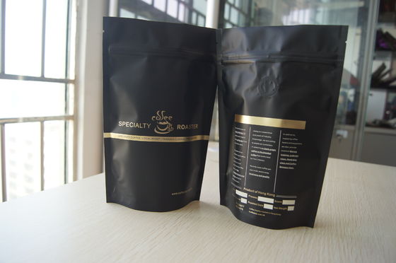 Coffee Bean Kemasan Matte Black Foil Pouch Kemasan, Stand Up Degassing Valve