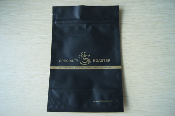 Coffee Bean Kemasan Matte Black Foil Pouch Kemasan, Stand Up Degassing Valve