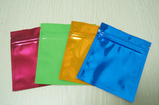 Tas Aluminium Foil Berwarna-warni Kecil Mengkilap Segel Mylar Flat dengan Ziplock