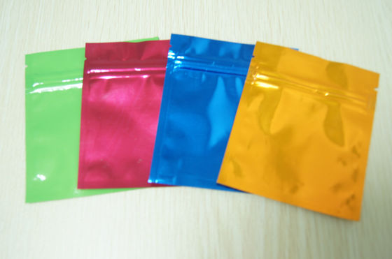 Tas Aluminium Foil Berwarna-warni Kecil Mengkilap Segel Mylar Flat dengan Ziplock