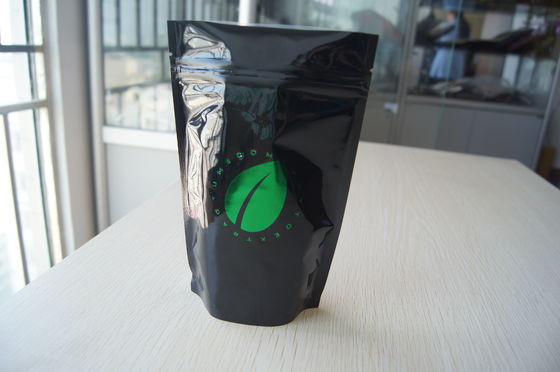 Glossy Black Hot Stamping Aluminium Foil Pouch, Kemasan Biji Kopi Ziplock
