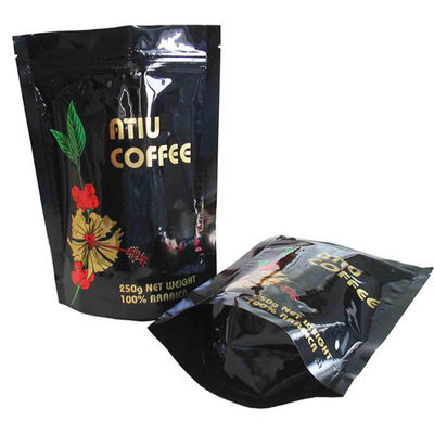 Glossy Black Hot Stamping Aluminium Foil Pouch, Kemasan Biji Kopi Ziplock