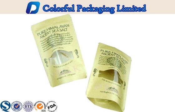 Food Grade Kertas Kraft Resealable Stand Up kantong Dengan Ziplock / Jendela