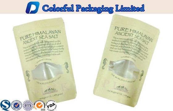 Food Grade Kertas Kraft Resealable Stand Up kantong Dengan Ziplock / Jendela