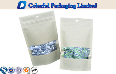 seafood CMYK / Pantone Kraft Stand Up Pouch dengan Window / kedudukan air mata