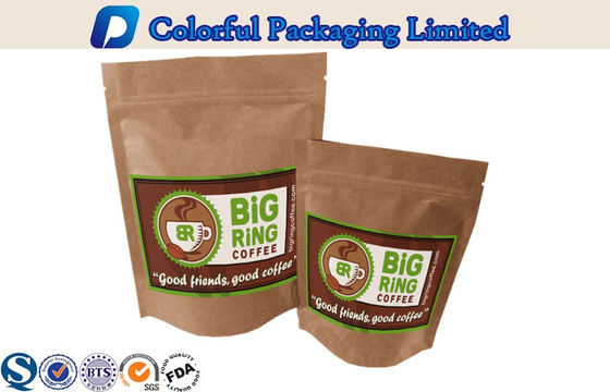Kraft Kertas Foil Berjajar Stand Up Zipper Laminated Pouch Untuk Kopi Bubuk Packing