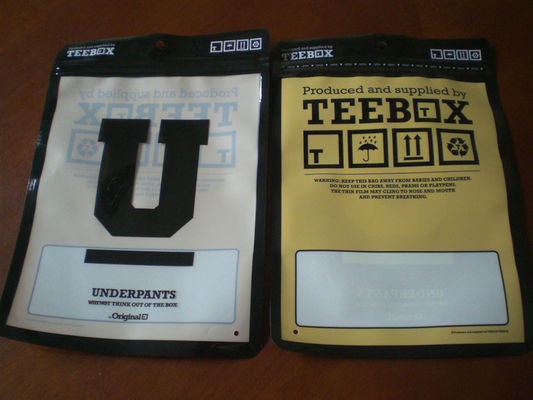 PA / PE Custom cetak Zip Lock Pouch Underwear Kemasan Tas dengan menggantung Lubang