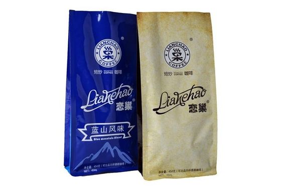 Eco Friendly Kopi Kemasan Bawah datar Pouch / Resealable Stand Up kantong