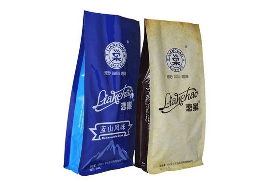 Eco Friendly Kopi Kemasan Bawah datar Pouch / Resealable Stand Up kantong