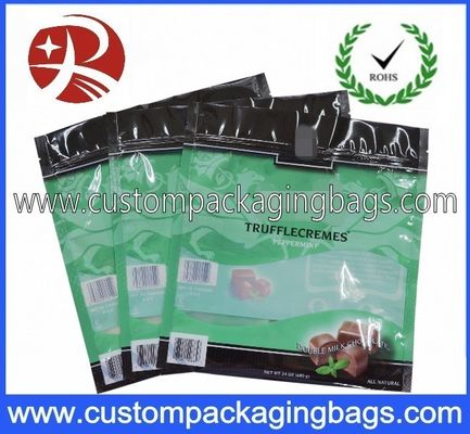 Plastik Stand Up PE / PET / VMPET Kustom Kantong Dengan Bawah Datar Untuk Permen